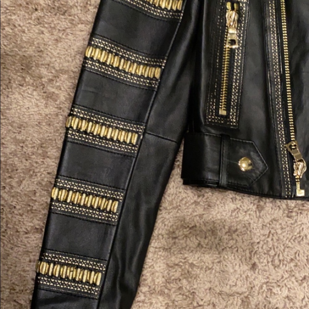 BLACK & GOLD leather Alice & Olivia jacket size XS - Picture 4 of 6